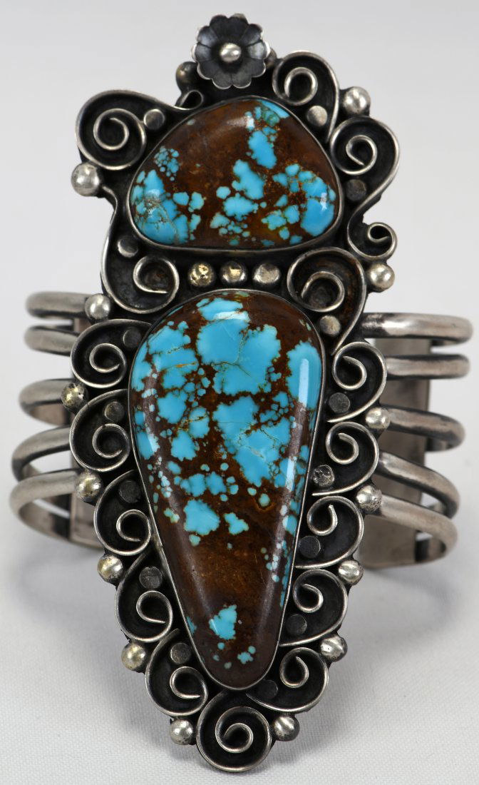 Native American Sterling Wide Kingman Turquoise Cuff (1 of 5)