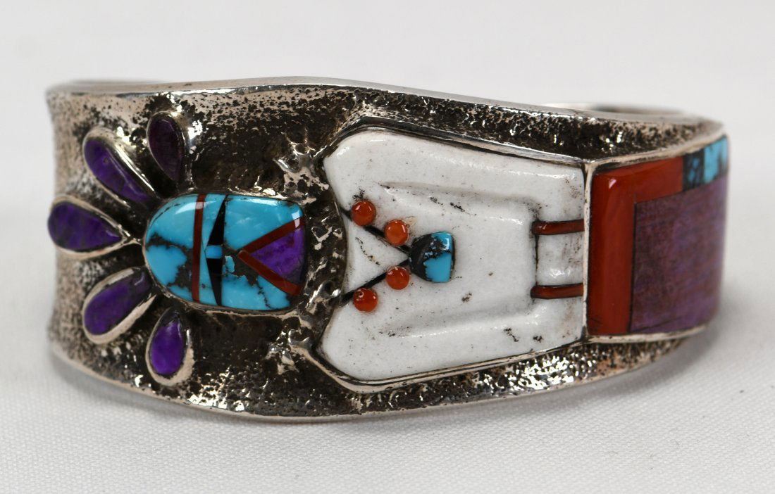 Lester James Tufa Cast Inlay Yei Figure Bracelet (1 of 7)
