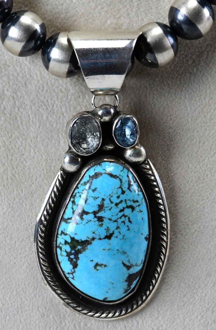 Navajo Kingman Turquoise Pendant w/Citrine & Blue Topaz (1 of 4)
