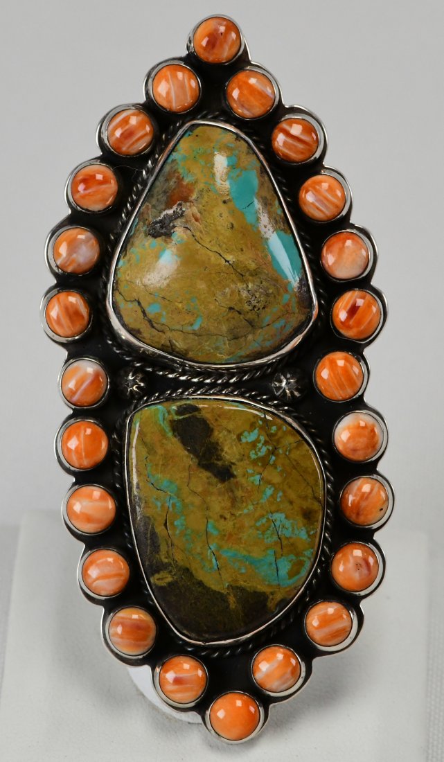 Navajo Huge Sterling Boulder Turquoise & Coral Ring (1 of 5)