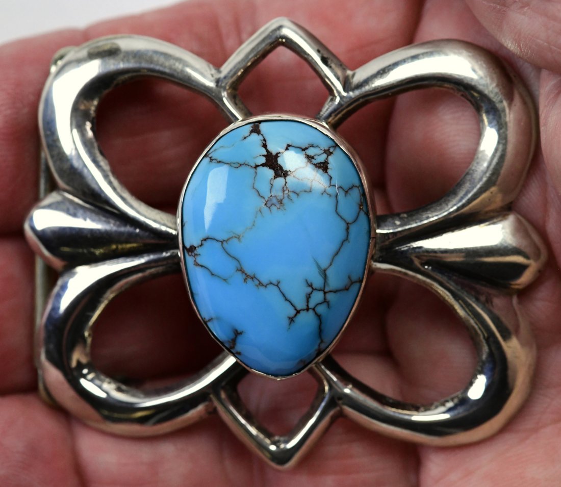Navajo Sterling Castle Dome Turquoise Belt Buckle (1 of 4)