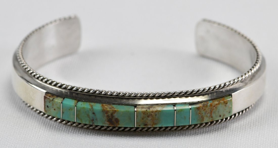 F. Yazzie Sterling Silver Turquoise Inlay Cuff Bracelet (1 of 4)