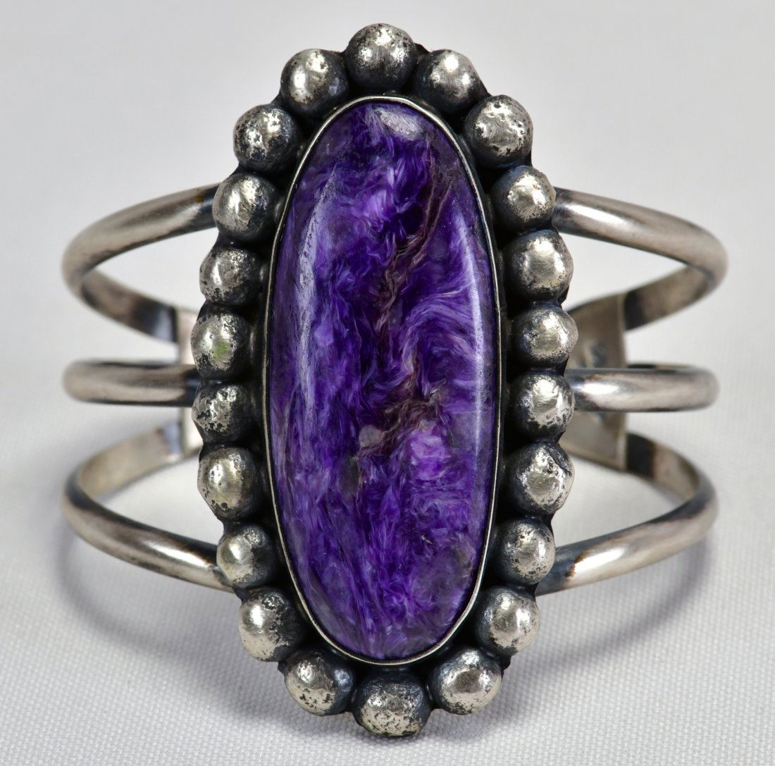 Native American Sterling Charoite Cuff Bracelet (1 of 3)
