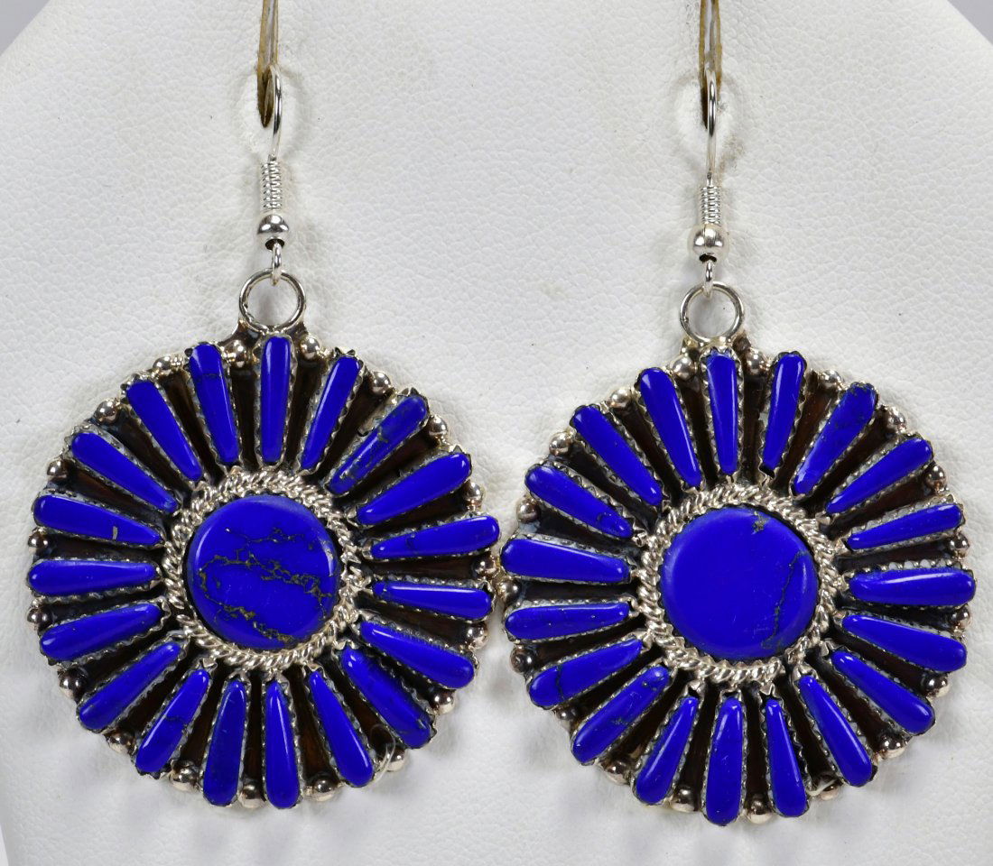 Pamela Benally Sterling Silver Round Lapis Earrings (1 of 3)