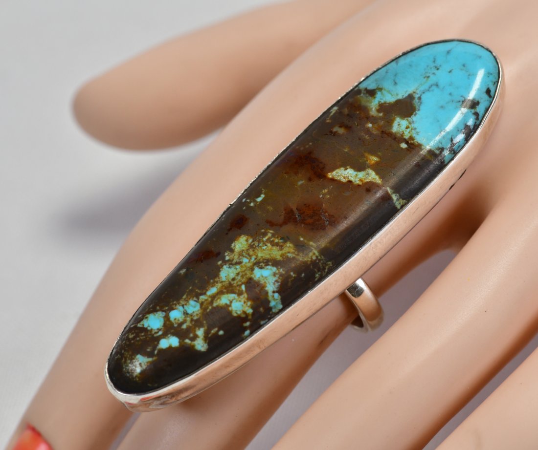 Navajo Sterling Silver No. 8 Turquoise Long Ring (1 of 3)