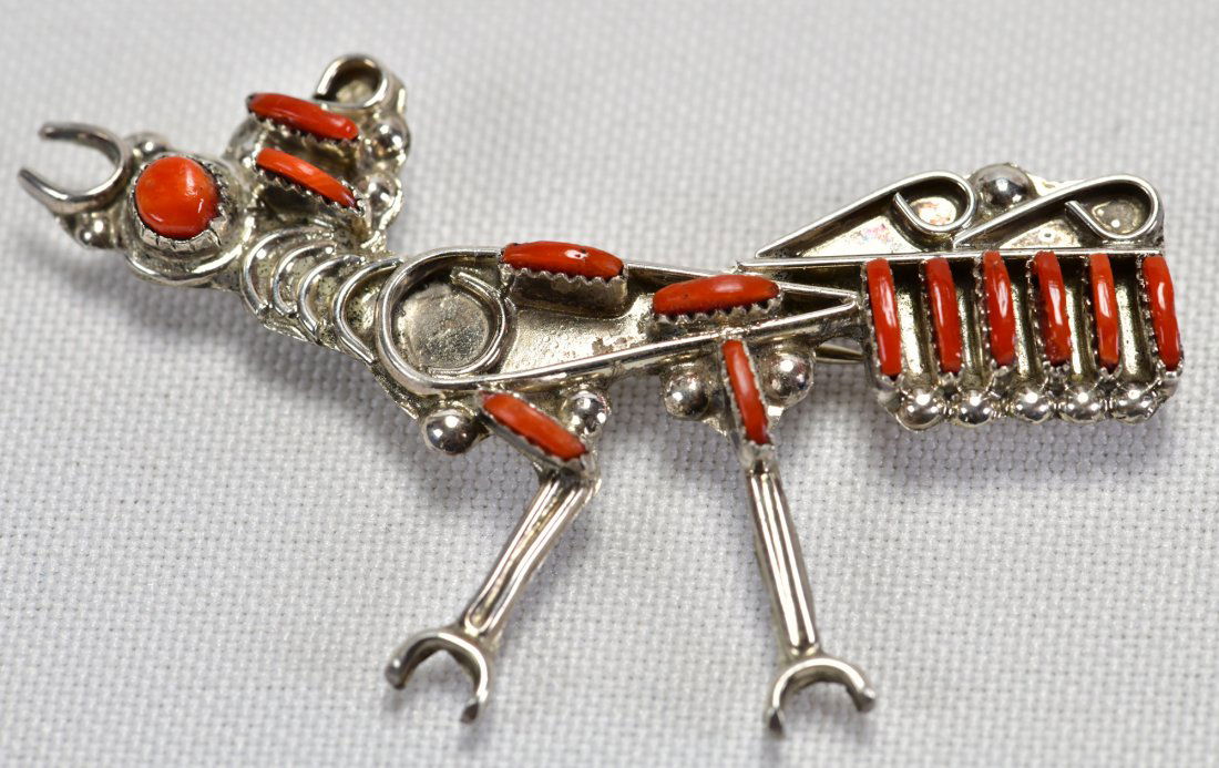 Zuni, Sterling "Fighting Cock" Rooster Pin w/Coral (1 of 3)