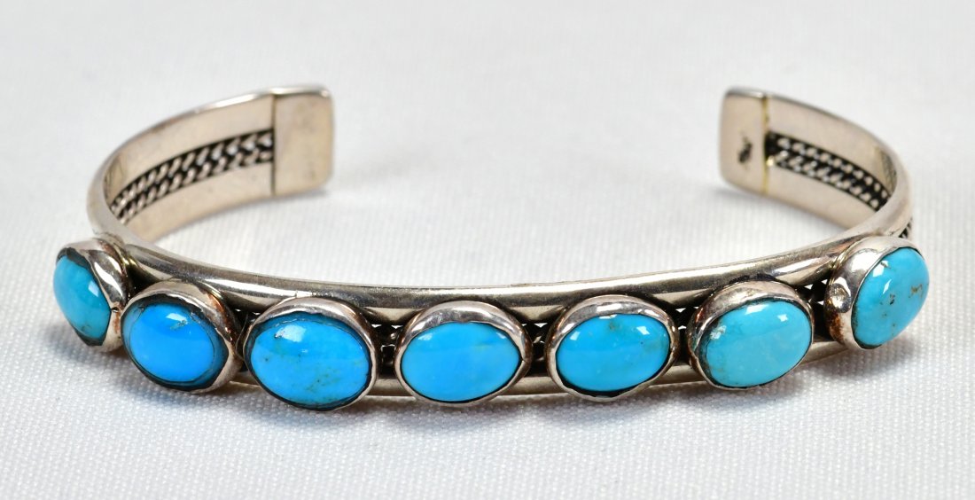 Native American Sterling Natural Turquoise 7 Stone Cuff (1 of 4)