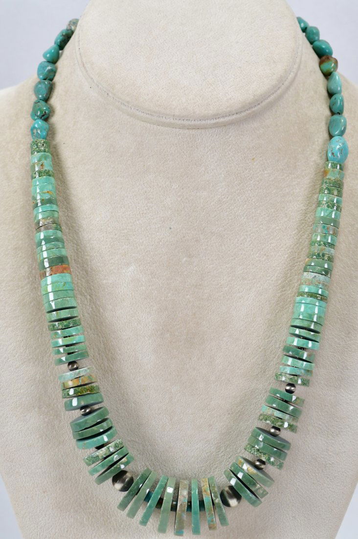 Native American Sterling Turquoise Disc Bead Necklace (1 of 4)