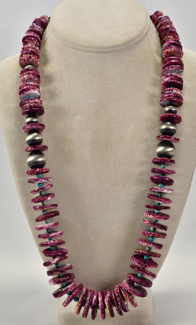 Navajo Purple Spiny Oyster, Turquoise & Bead Necklace (1 of 4)