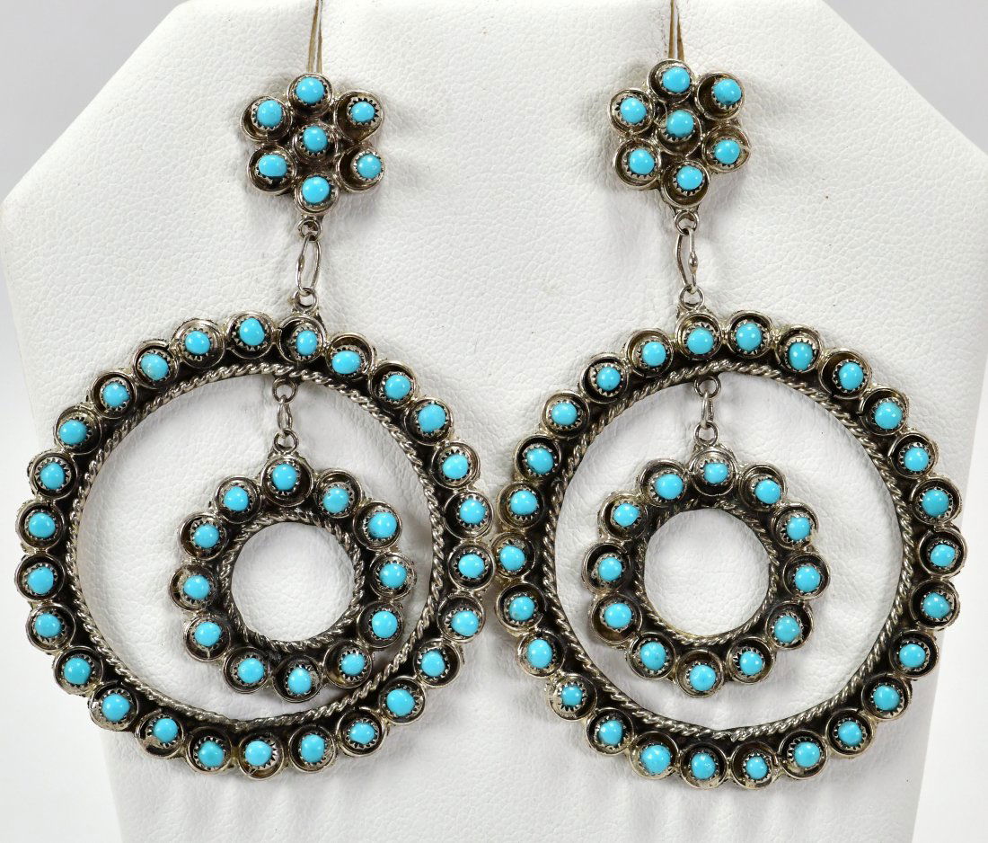 Zuni Sterling Double Hoop Snake Eye Turquoise Earrings (1 of 2)