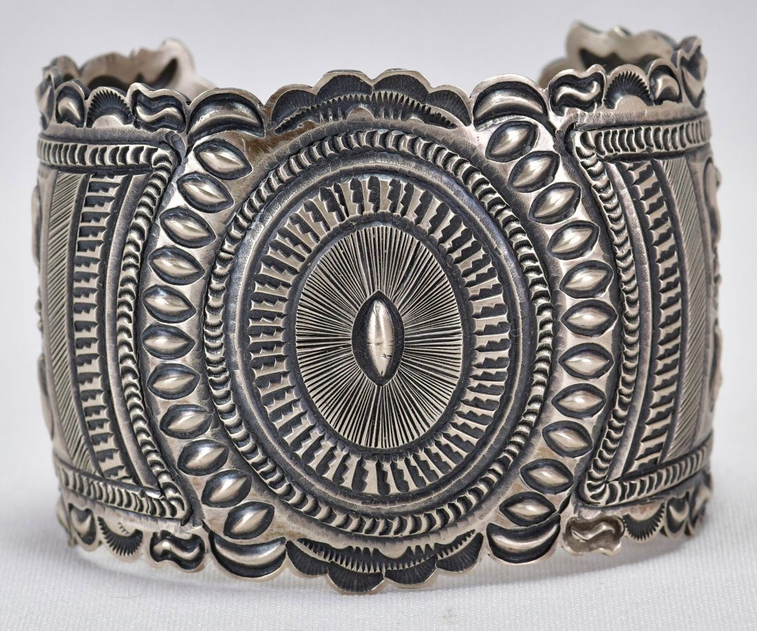 Eugene Charley Sterling Hand Stamped Wide Cuff Bracelet (1 of 4)