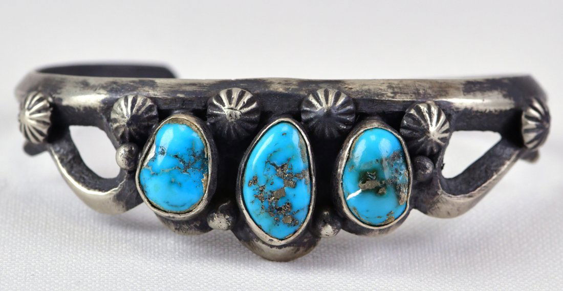Native American Sterling 3 Stone Kingman Turquoise Cuff (1 of 3)