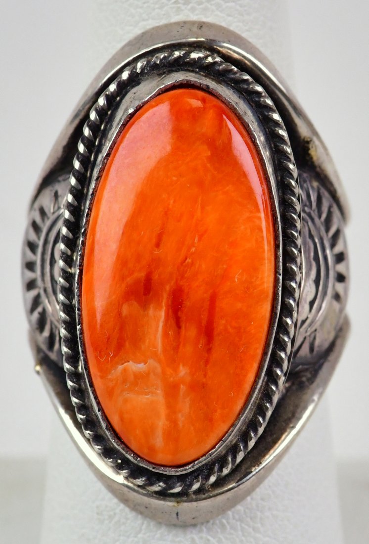Navajo Sterling Silver Spiny Oyster Oblong Ring (1 of 3)