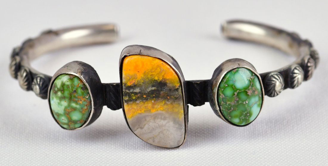 Navajo Sterling Bumble Bee Jasper & Sonoran Gold Cuff (1 of 5)