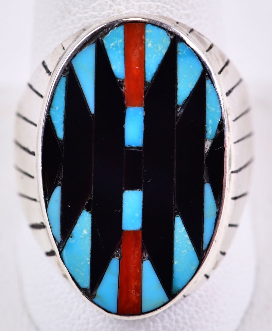 Zuni, C. Dishta Sterling Multi-Stone Inlay Ring (1 of 4)