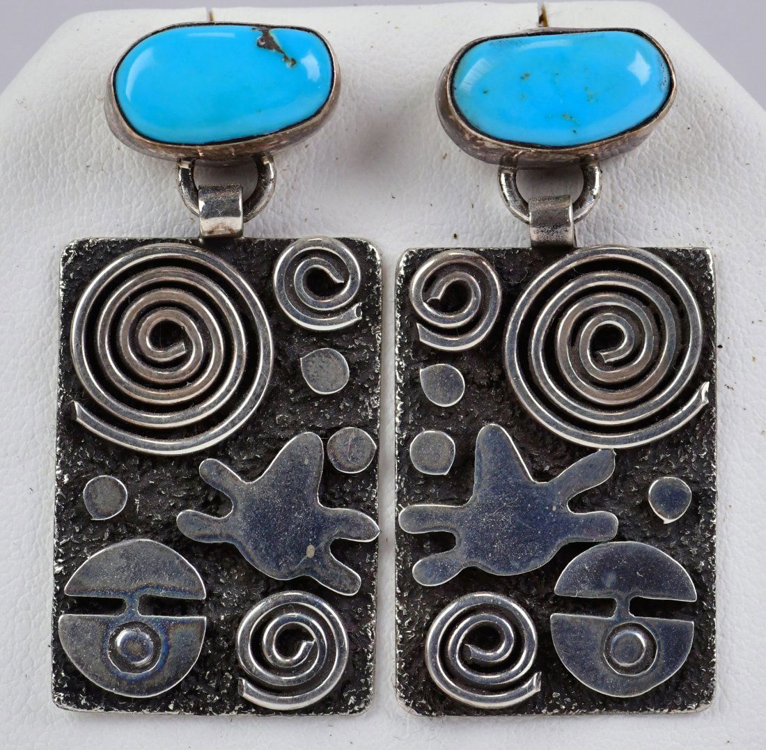 Navajo, Alex Sanchez Sterling Petroglyph Earrings (1 of 3)