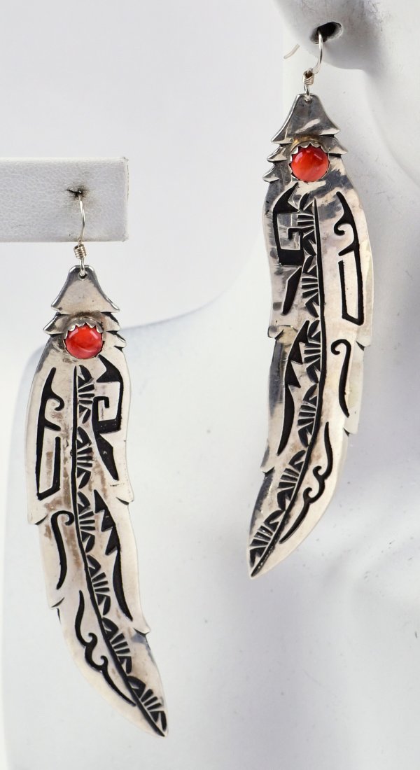 T & R Singer Sterling Silver Feather Long Earrings (1 of 4)