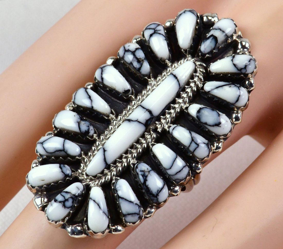 Navajo Sterling Silver Block White Buffalo Cluster Ring (1 of 3)