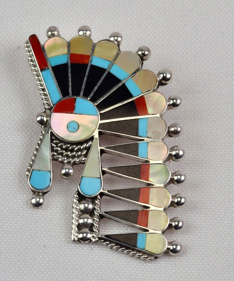 Zuni Sterling Silver Multi-Stone Inlay Pin/Pendant (1 of 4)