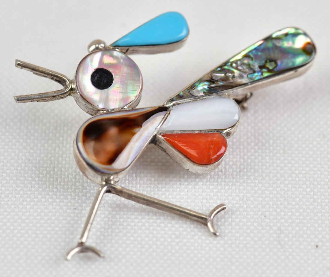 Zuni Sterling Silver Multi-Stone Inlay Roadrunner Pen/Pendant (1 of 3)
