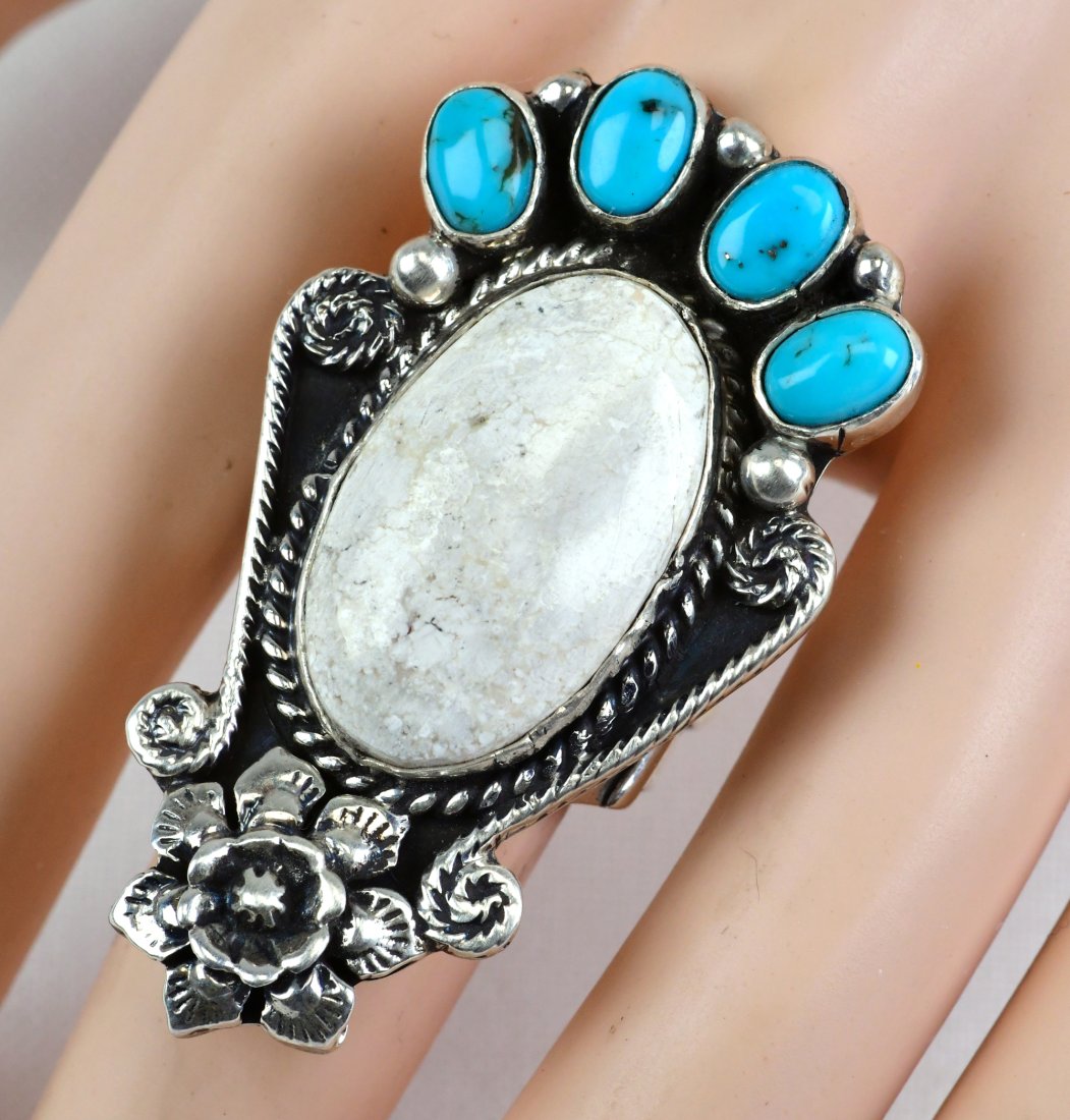 Navajo Sterling White Buffalo and Turquoise Ring (1 of 4)
