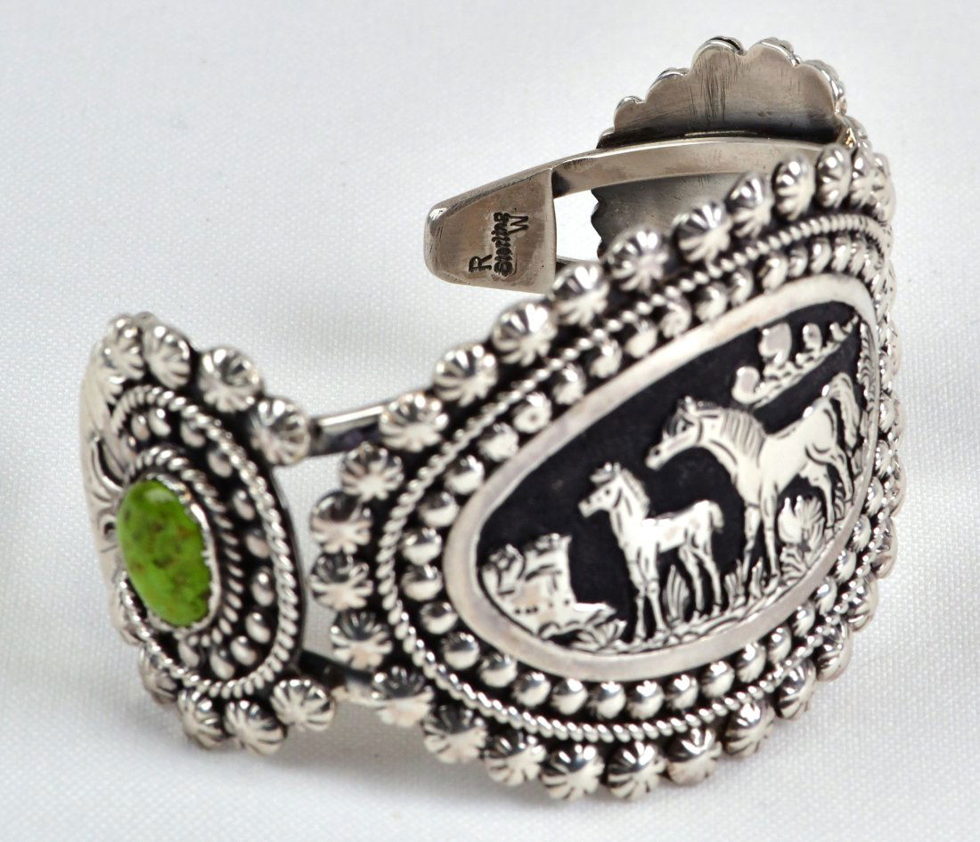 Navajo  Overlay Horse Story Teller Cuff w/Turquoise (1 of 4)