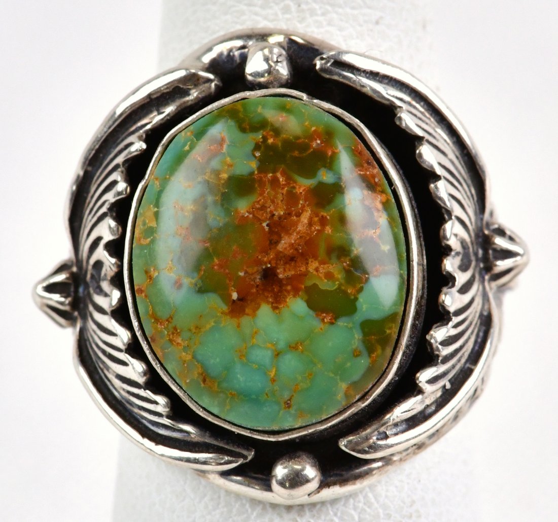 P. Yazzie, Sterling Silver Royston Turquoise Men's Ring (1 of 3)