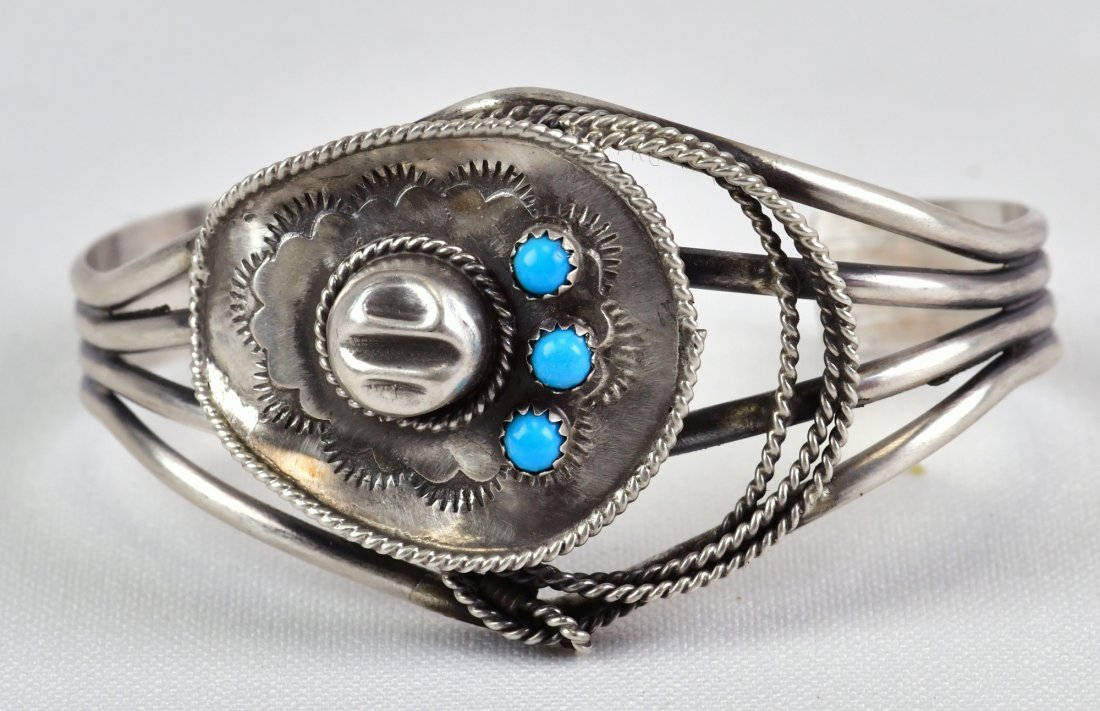 Navajo Sterling Silver Cowboy Hat Cuff Bracelet w/Turquoise (1 of 5)