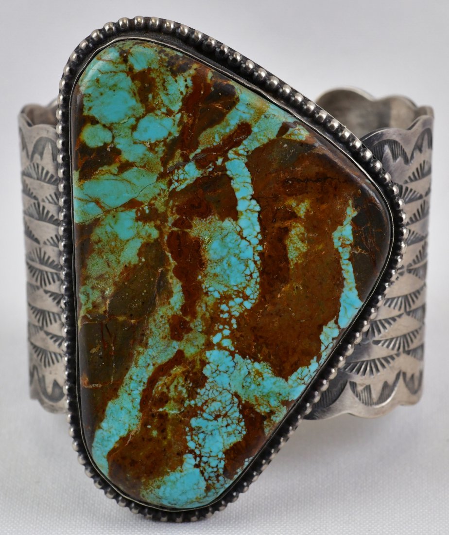 Chimney Butte Sterling Number 8 Turquoise Huge Bracelet (1 of 4)