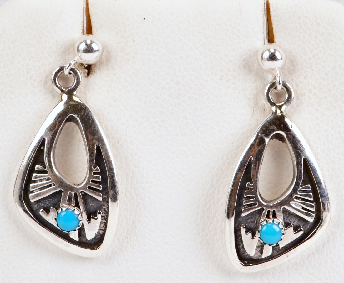 Native American Overlay Small Earrings w/Turquoise (1 of 3)