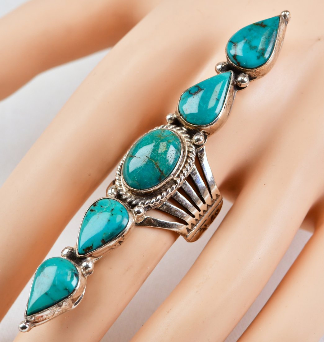 Native American Long Nevada Turquoise 5 Stone Ring (1 of 4)