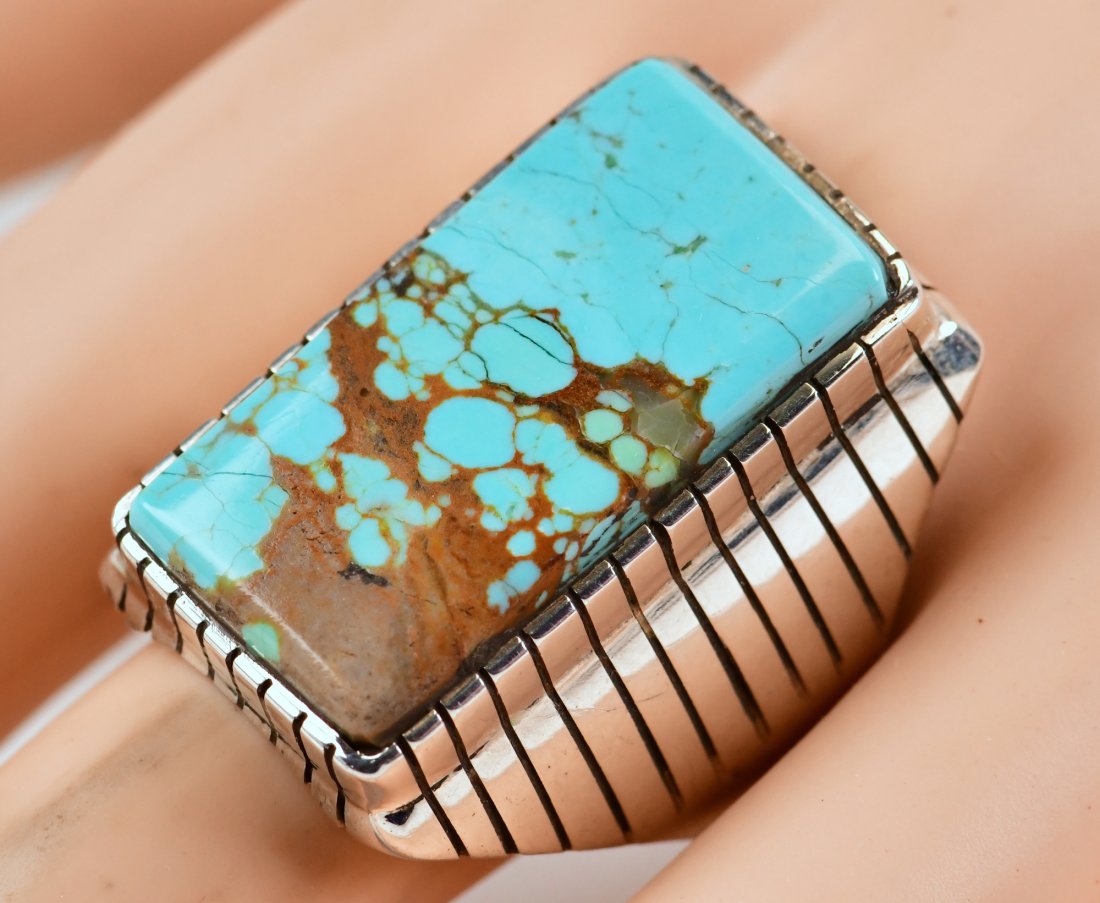 Navajo, Ray Jack Number 8 Turquoise Men's Ring (1 of 3)