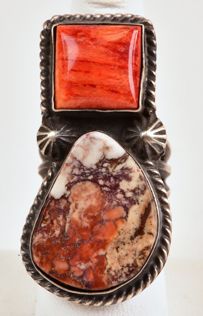 Navajo, Wild Horse Turquoise & Spiny Oyster Ring (1 of 3)