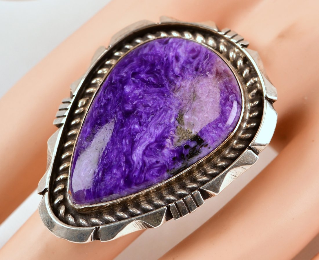 Eddie Secatero Large Charoite Pear Shape Ring (1 of 3)