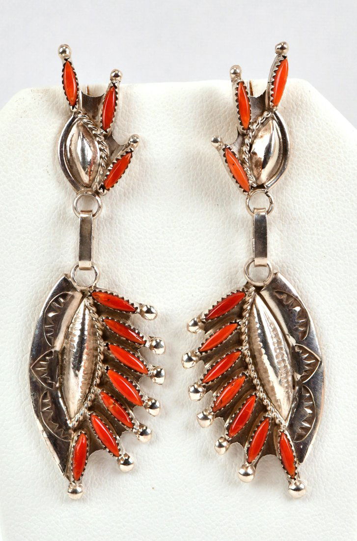 Leland Peyketewa Coral Feather Earrings (1 of 3)