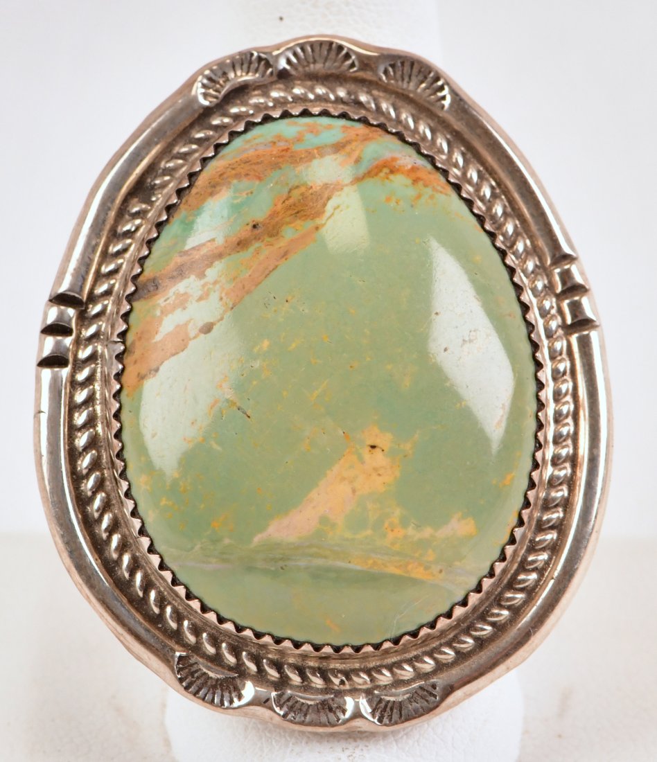 Navajo, Leslie Nez Nevada Turquoise Large Ring (1 of 3)