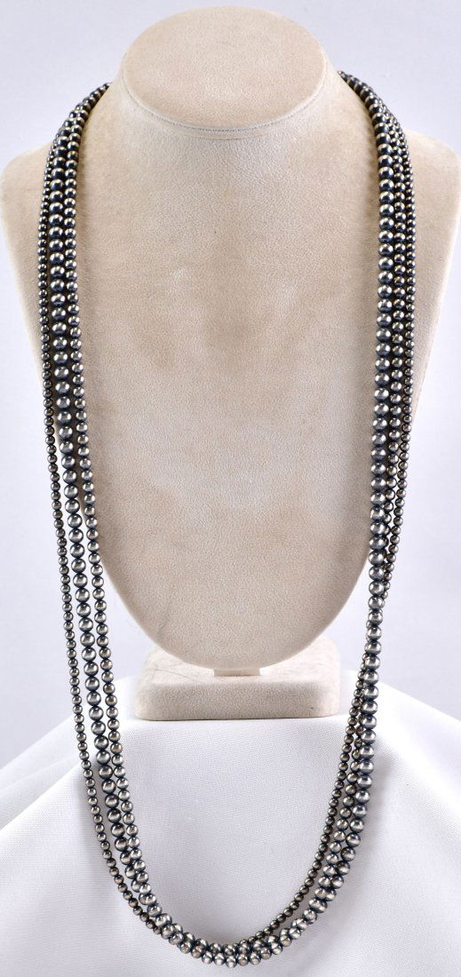 Native American Sterling Bench Bead Necklace - 35" (1 of 3)