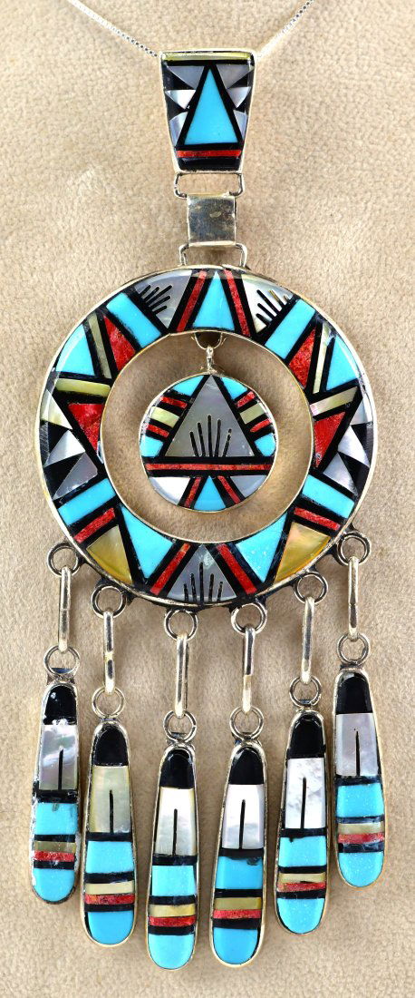 Native American Sterling Multi-Stone Inlay Dream Catcher Pendant (1 of 3)