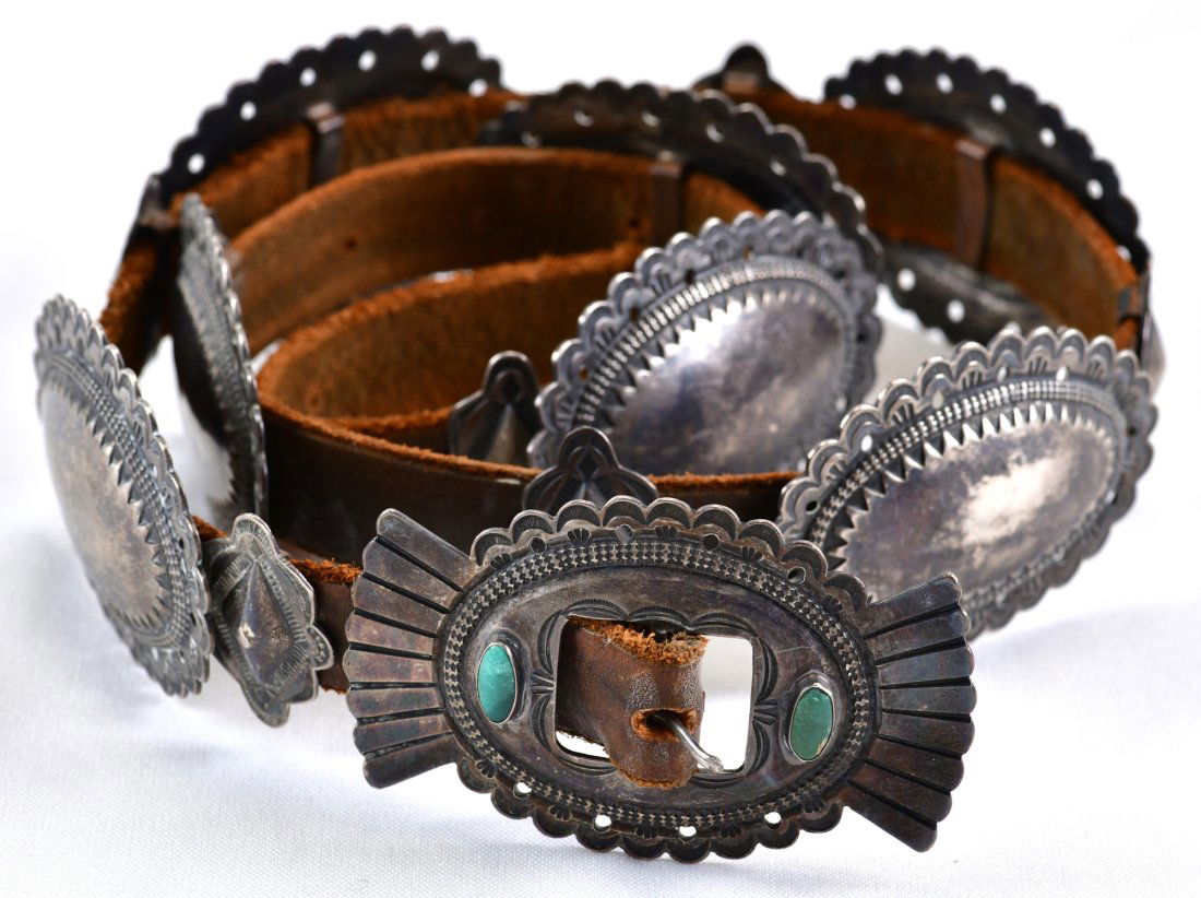 Vintage Old Pawn V. Lucas Concho Belt w/Turquoise (1 of 4)