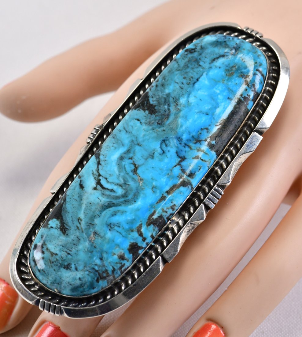 Eddie Secatero Sterling Kingman Turquoise Huge Ring (1 of 3)