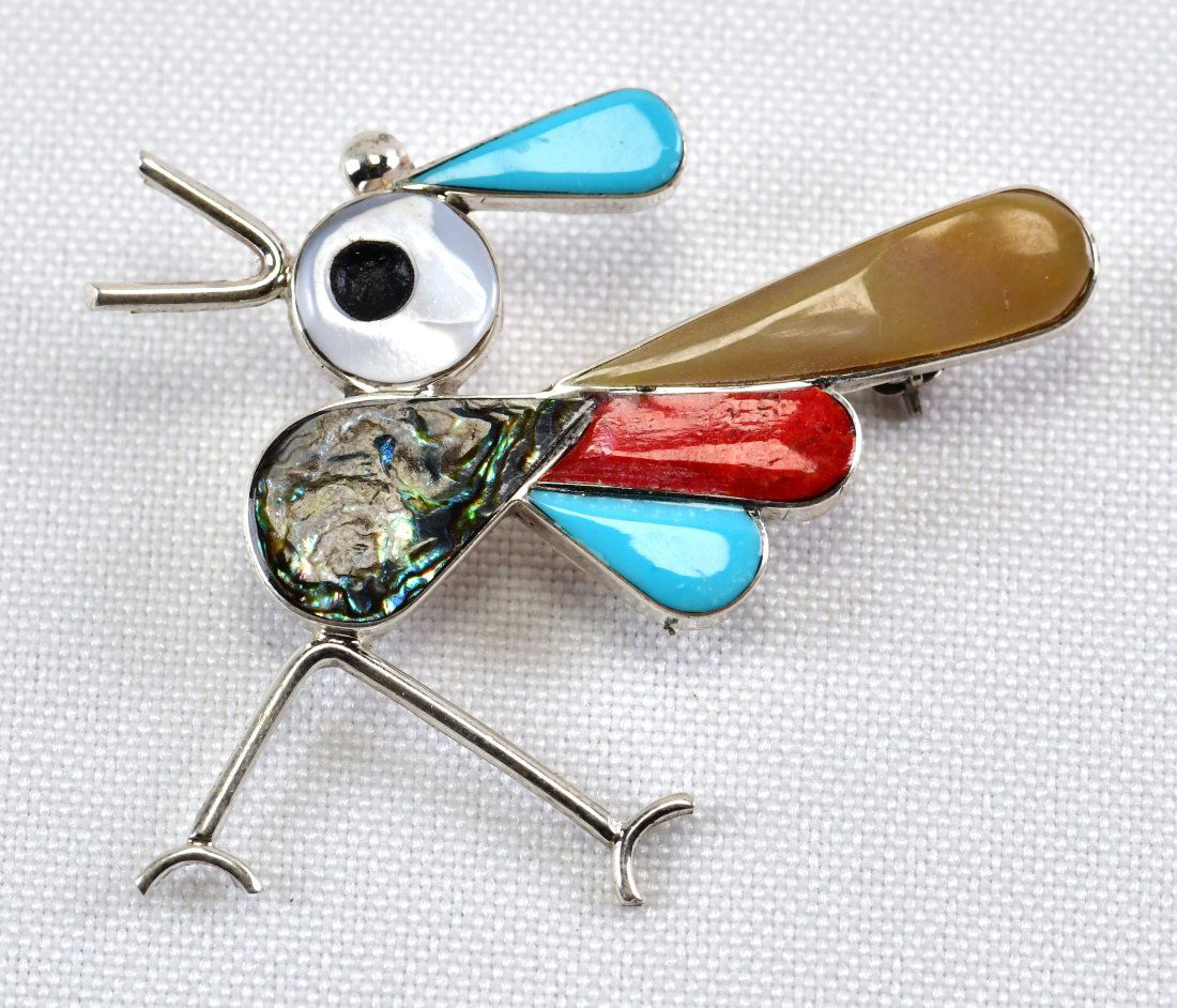 Sterling Silver Zuni, Inlay Roadrunner Pin/Pendant (1 of 2)