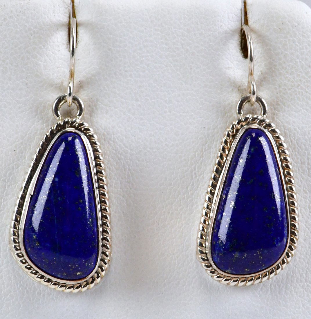 Native American Sterling Lapis Drop Earrings (1 of 3)