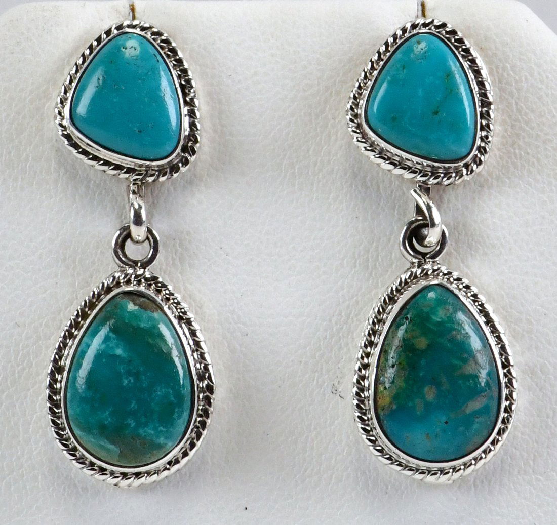 Navajo Sterling Silver Nevada Green Turquoise Earrings (1 of 3)