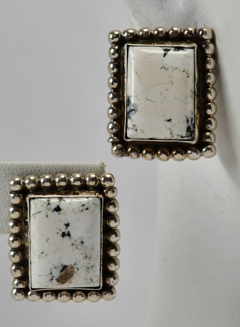 Navajo Sterling White Buffalo Turquoise Earrings (1 of 3)