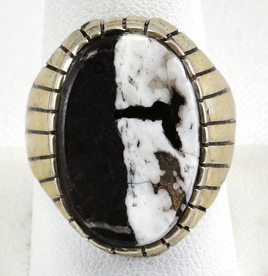 Ray Jack Sterling Silver White Buffalo Turquoise Men's Ring (1 of 3)