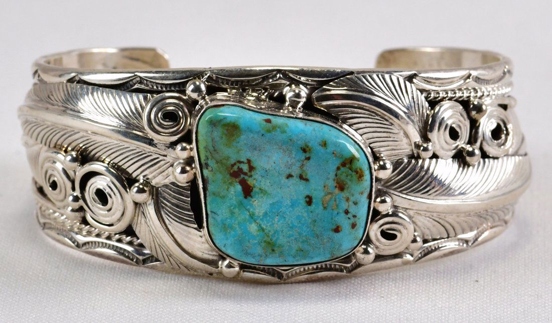Dexter Morgan Sterling Number 8 Turquoise Ornate Cuff Bracelet (1 of 3)