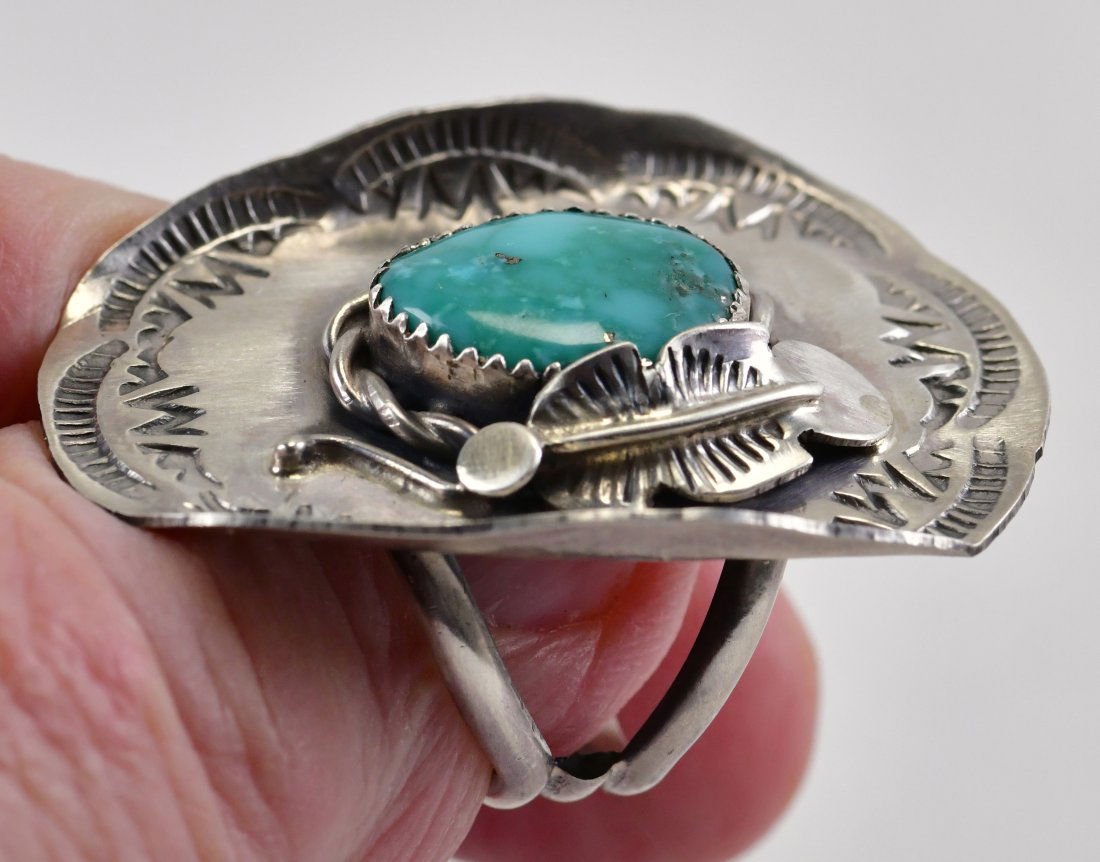 Yazzie Sterling Silver Stormy Mountain Turquoise Cowboy Hat Ring (1 of 5)