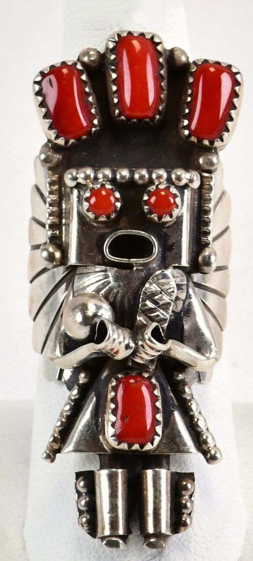 Doris Smallcanyon Sterling Kachina Ring w/Coral (1 of 3)