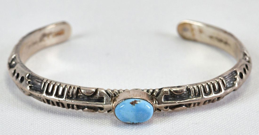Navajo Sterling Silver Golden Hills Turquoise Stackable Bracelet (1 of 3)