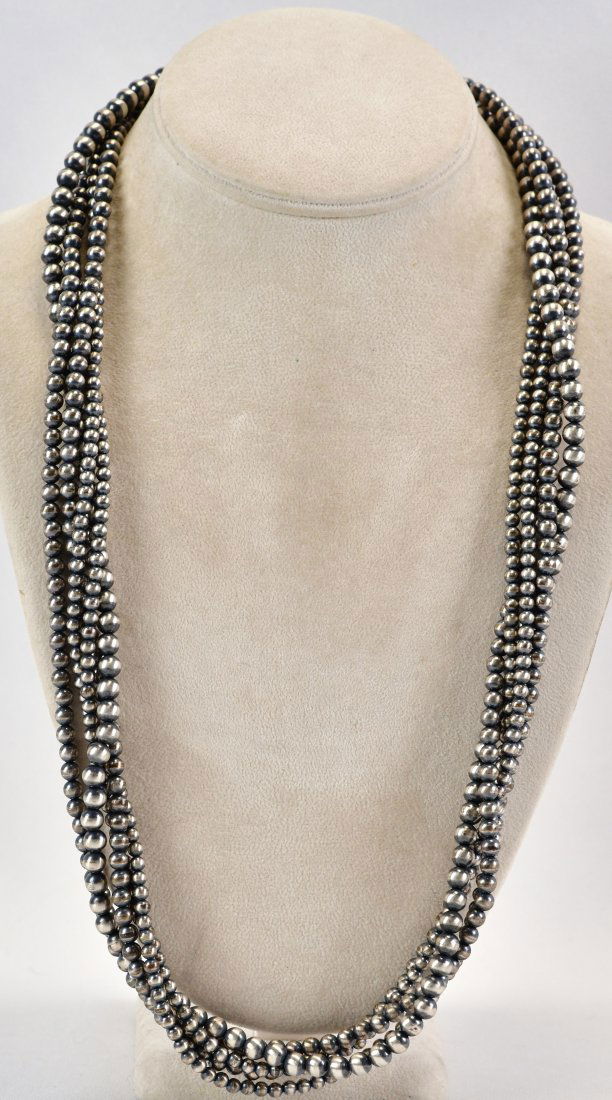 Native American Sterling 5 Strand Bench Bead Necklace 28 in. (1 of 3)